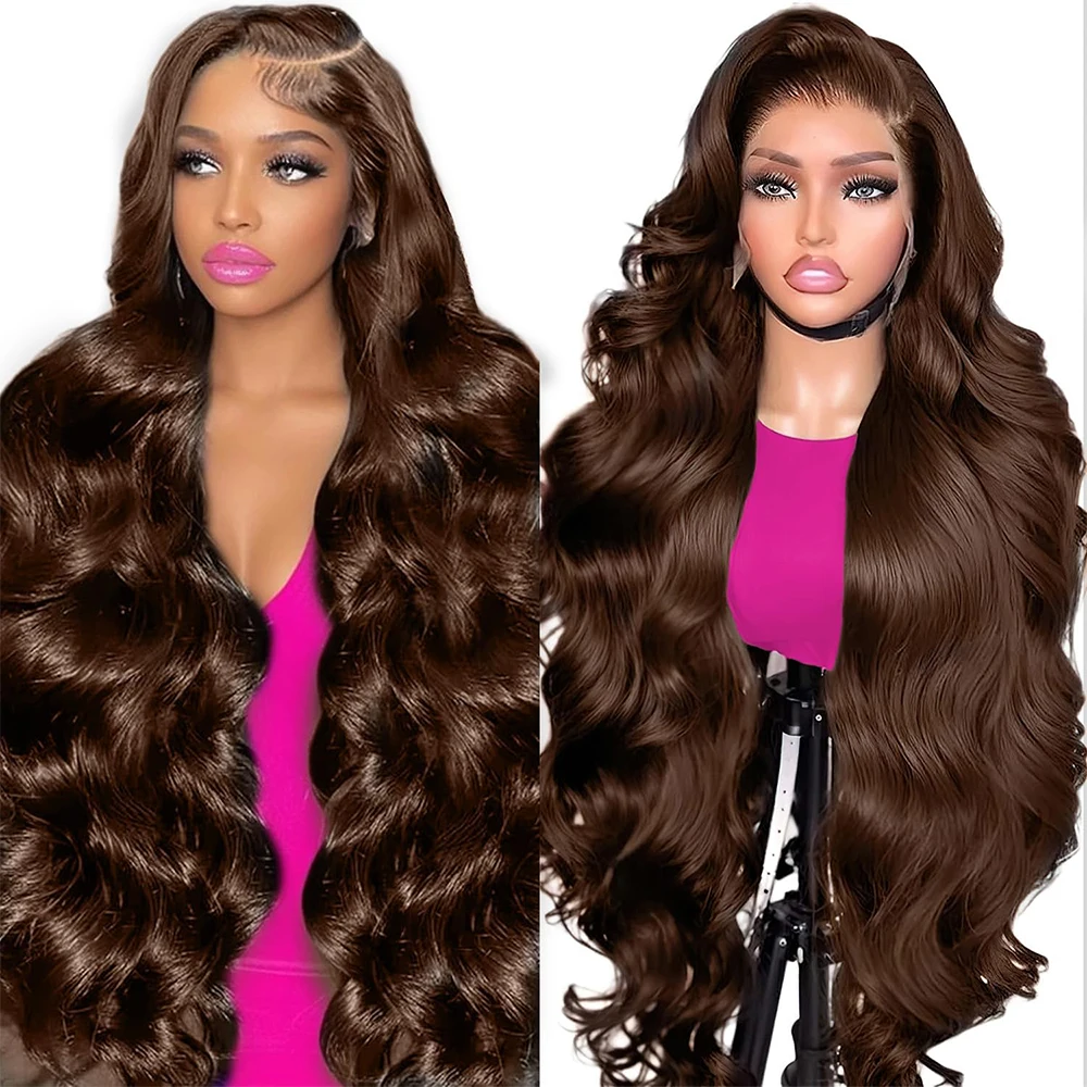 

40-дюймовые парики из натуральных волос цвета шоколадно-коричневый с волнистой текстурой, 13x6 HD кружевной фронтальный парик, предварительно выщипанные, 13x4 кружевные фронтальные парики из натуральных волос для женщин