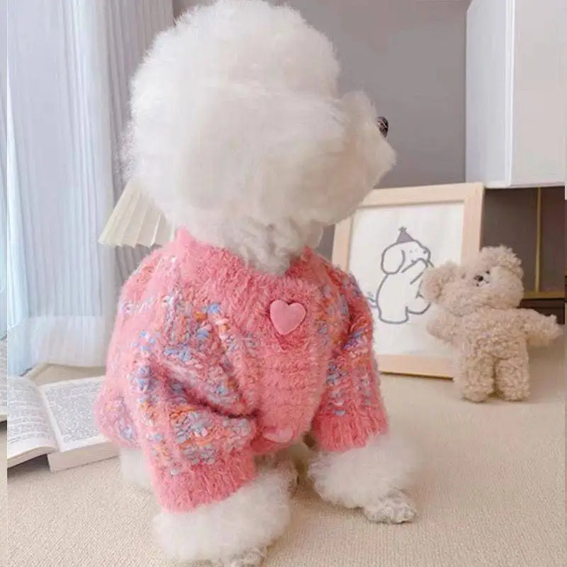 Elk Fashion Autumn Winter Sweater Cardigan Pet Dog Clothes Heart Warm Dogs Clothing Cat Small Thicken Cute Pink Girl Chihuahua