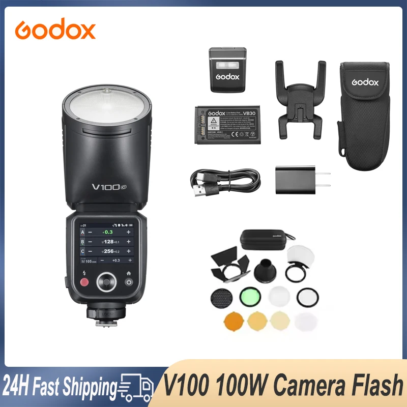 Godox V100 100W TTL Li-ion Round Head Camera Flash Wireless Transmission Speedlite Flash for Canon Nikon Sony Fuji Olympus