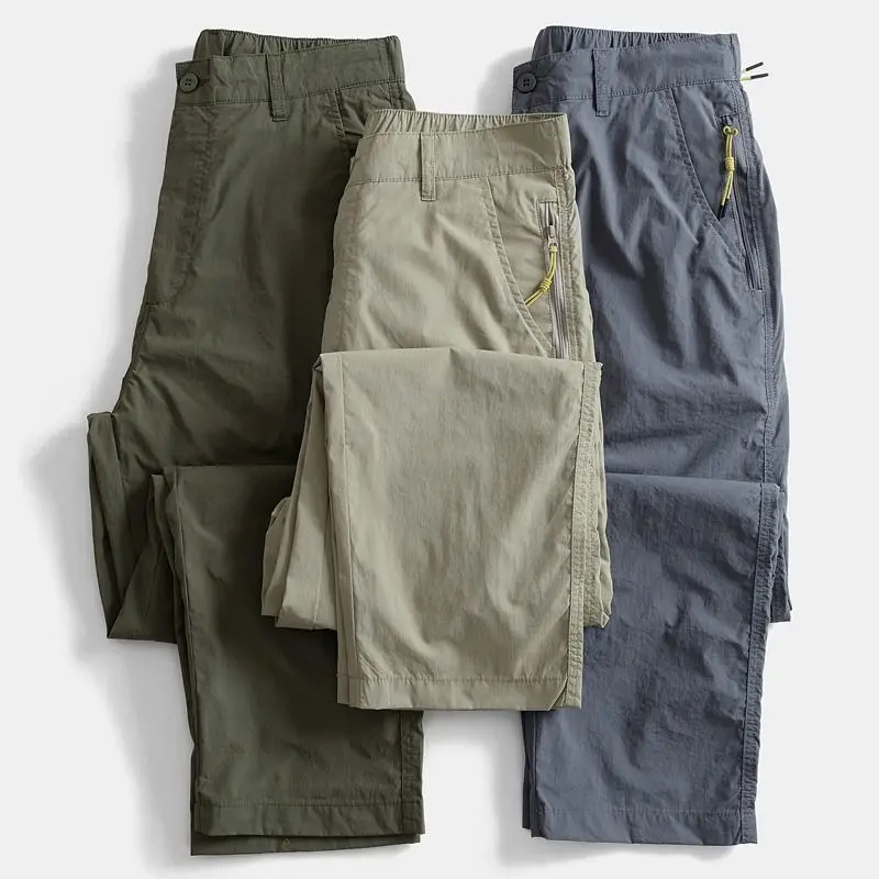 Fashion Men's Cargo Casual Trousers Spring Summer Trend Retro Outdoor Quick-drying Loose Zipper Pocket Straight Casual Trousers