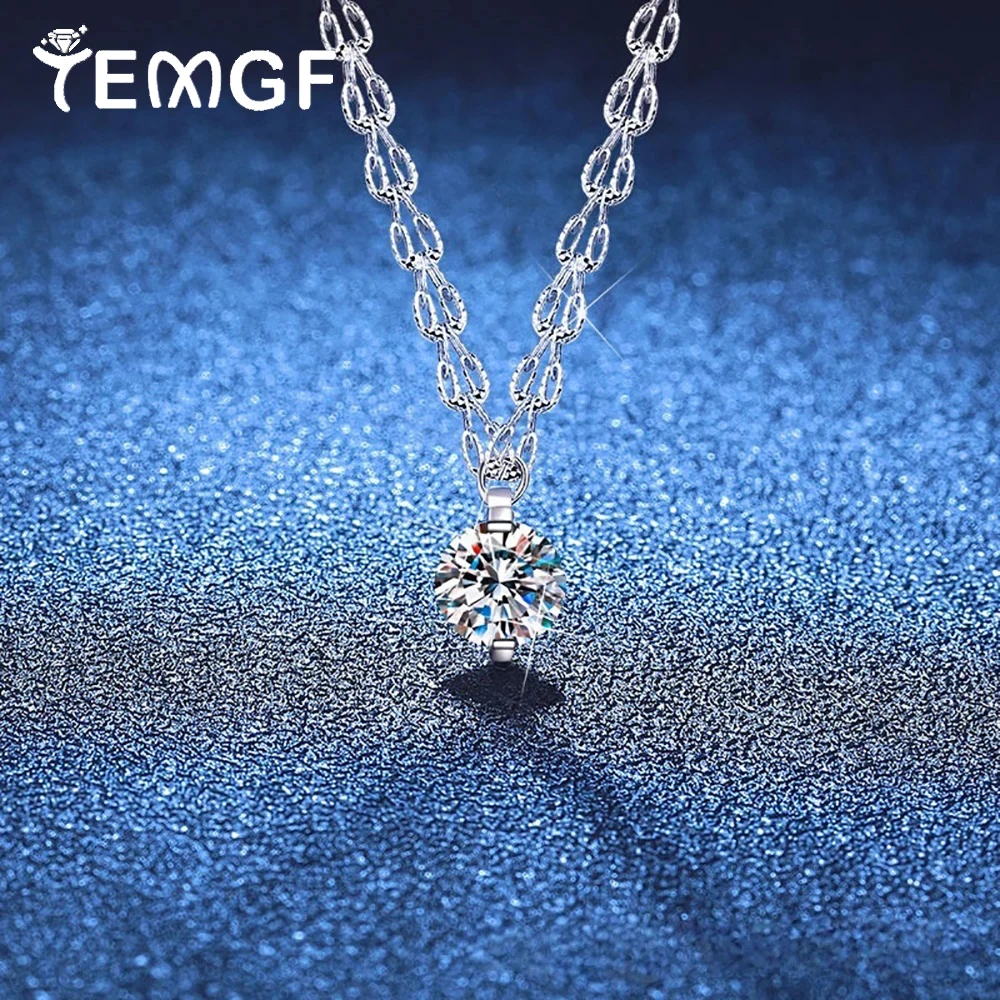 

TEMGF S925 Sterling Silver Phoenix Tail Necklace 6.5mm/8mm Moissanite/Zircon Pendant Neck Chain for Women Simple Fine Jewelry