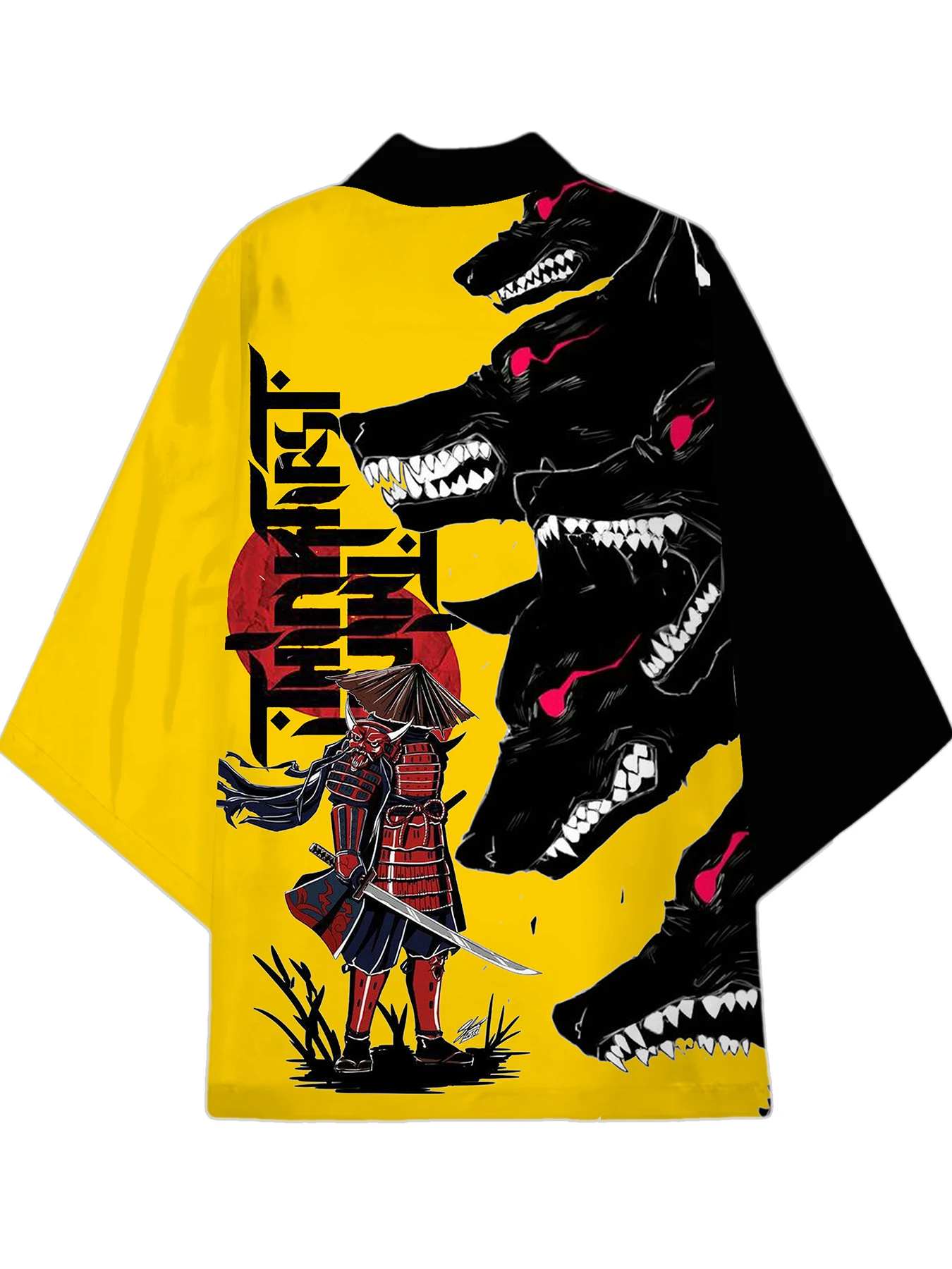 الذئب الساموراي نمط الرجال النساء ثوب الكيمونو الياباني Harajuku Haori معطف فضفاض الصيف ملابس الشاطئ الملابس التقليدية #2