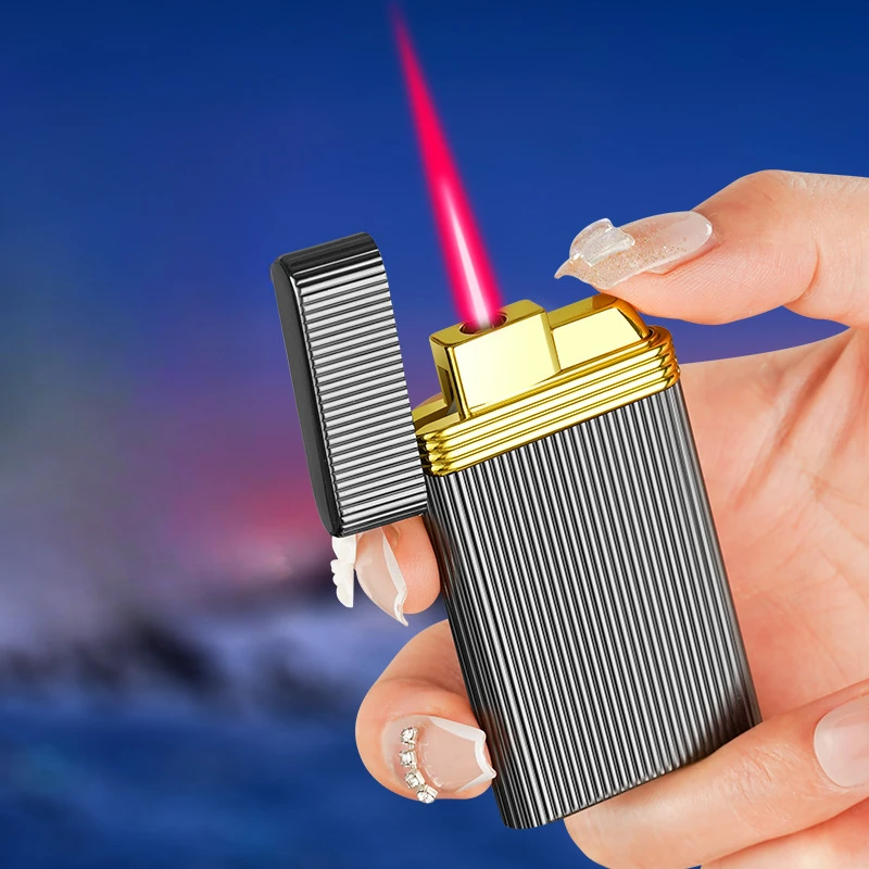 2026 New Mini Portable Ultrathin Metal Windproof Red jet Flame Butane Gas Lighter Outdoor Camping Kitchen Ignition Gift For Men
