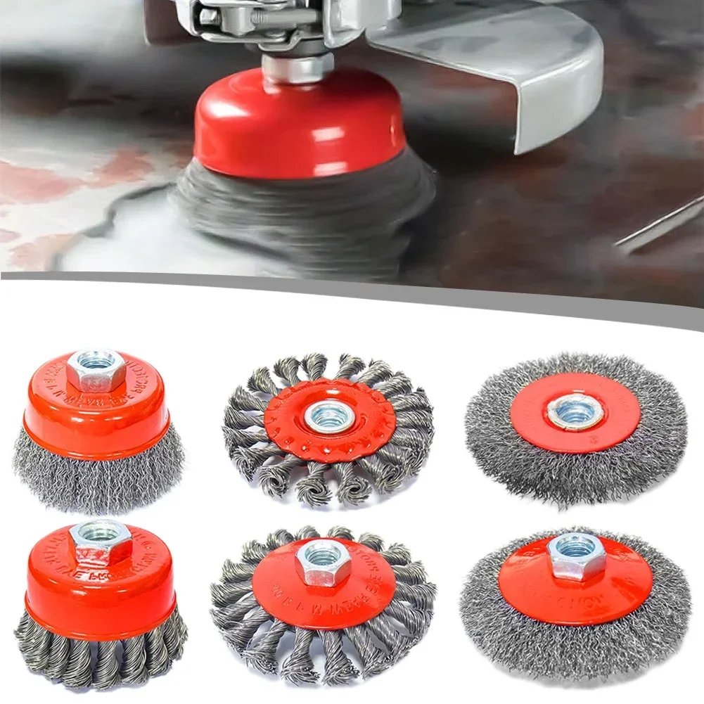 6pcs 75/100mm Steel Wire Wheel Paint Removal Rotary Tool Abrasive For Angle Grinder Power Tool Accessories