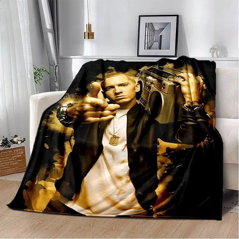 2026 New Hip -hop Singer Star E-Eminem Printing Blanket Warm Flannel Picnic Blankets For Beds Birthday