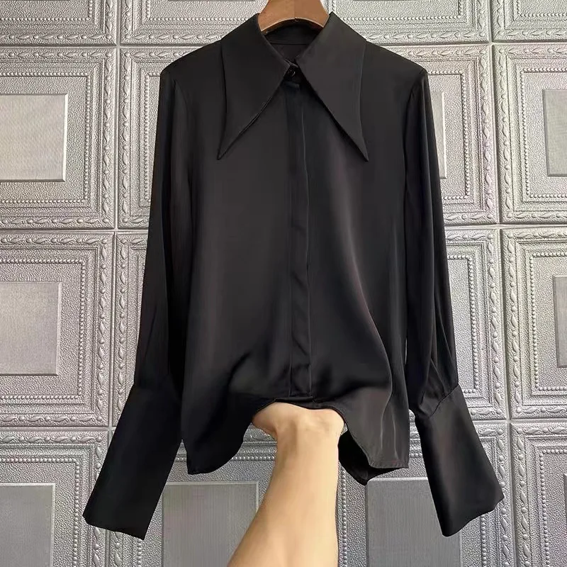 Shirt Black Blouse with Long Sleeve Blouse Fashion Women Tops Camisas Autumn Spring