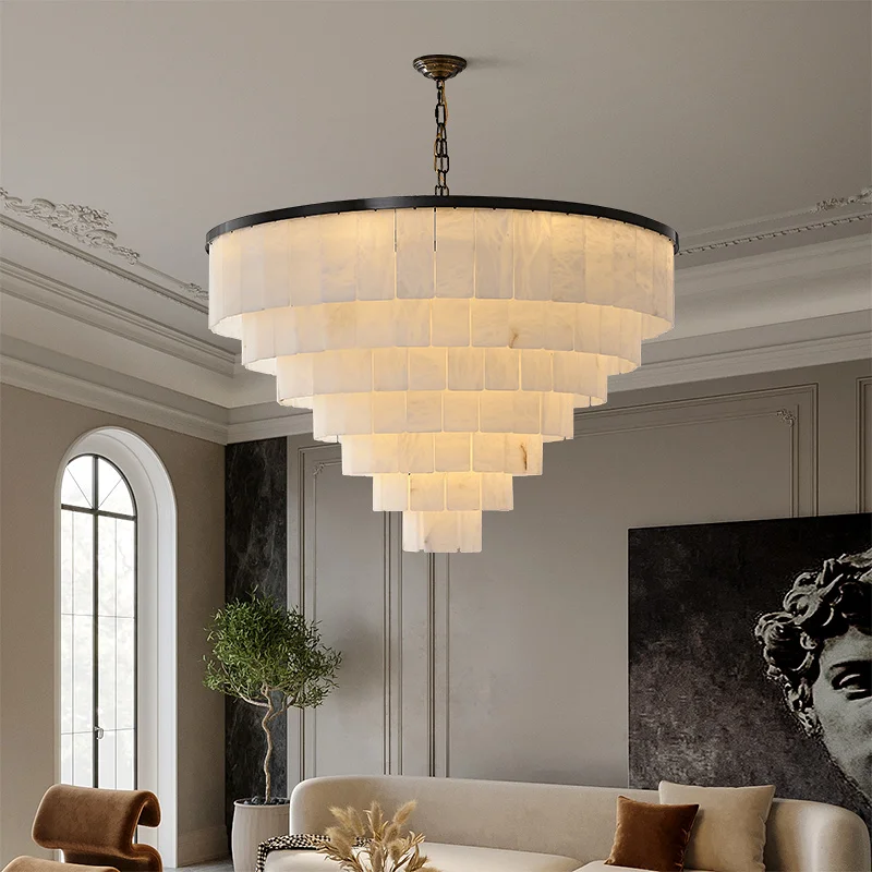 Modern Home Villa Duplex Living Dining Room Brass Alabaster Chandelier Nordic Hotel Bedroom Marble Copper Pendant Light