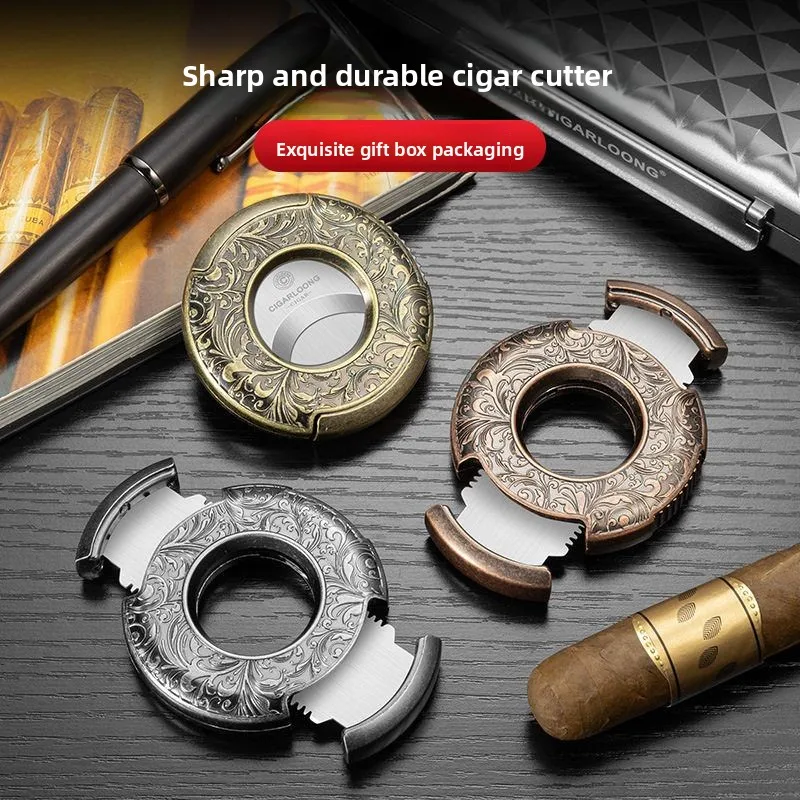 

CIGARLOONG Stainless Steel Portable Large Caliber Flat Mouth Cigar Cutter Smooth Operation Gift Box Set Smooth Cuts Every Time