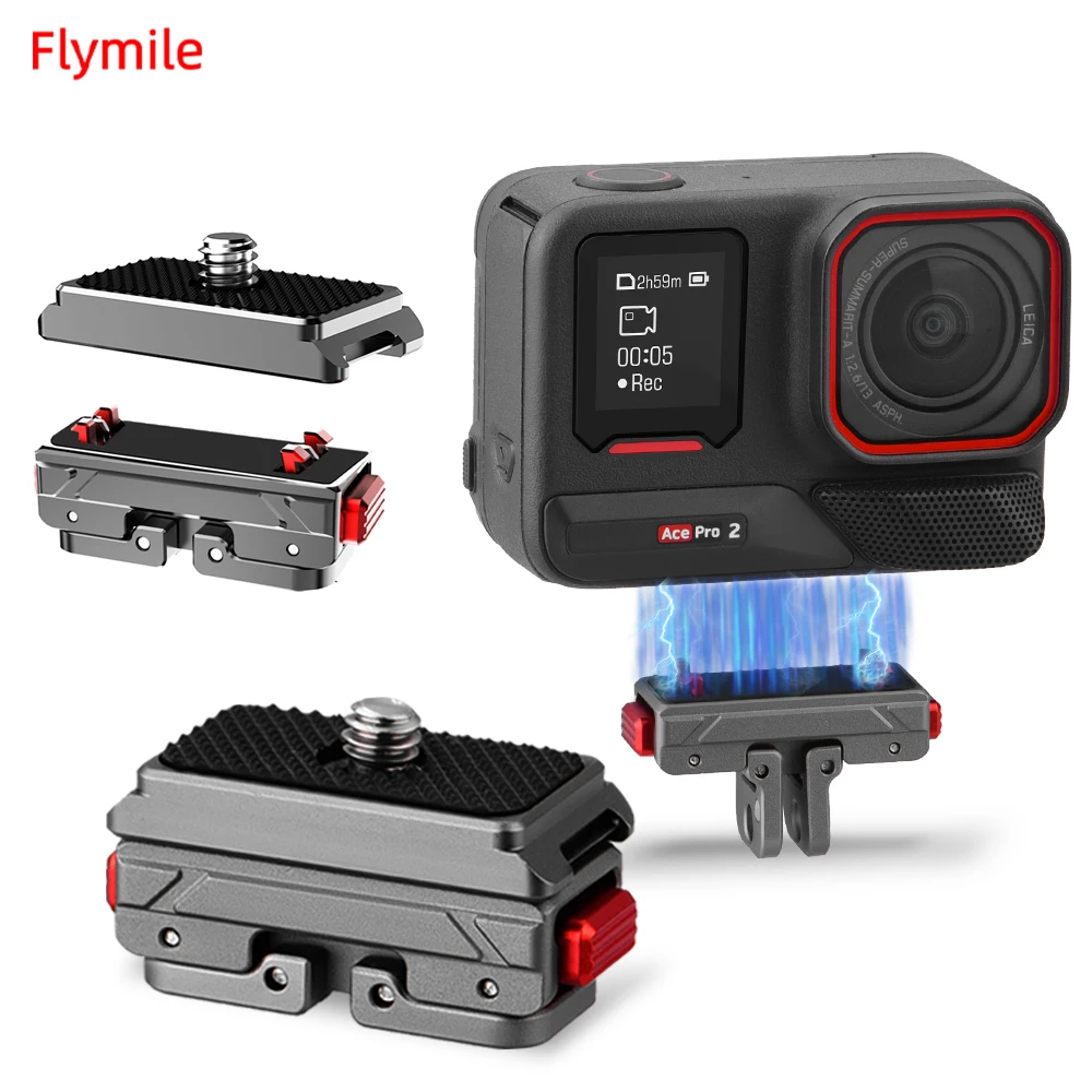 

Flymile Adapter Base for Insta360 Ace Pro 2/Insta360 X4 Aluminum Alloy Quick Release 1/4 Thread Port Tripod Mount Plate Base