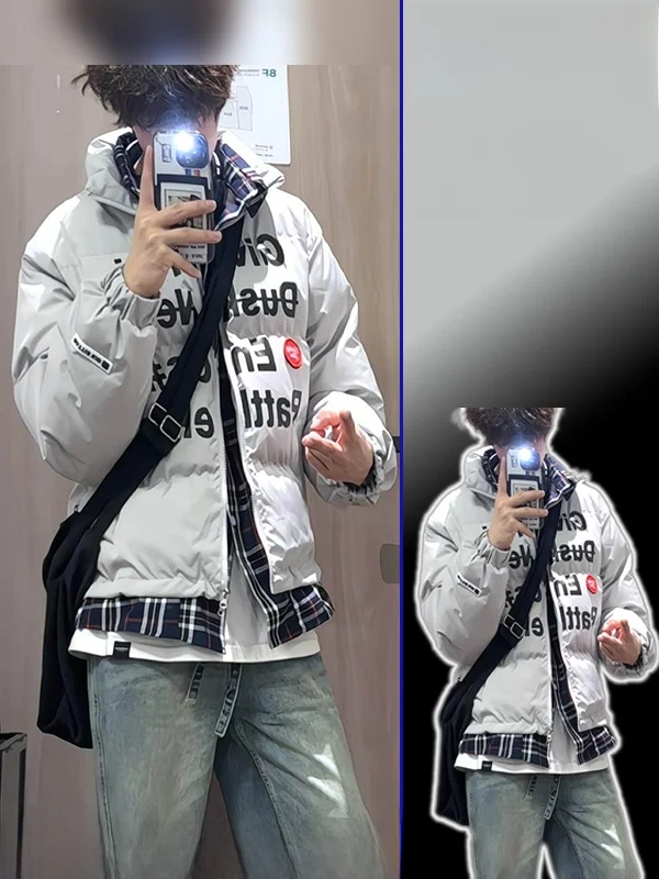 

Зимняя женская куртка большого размера в стиле ретро с клетчатыми вставками, хлопковая, с принтом, повседневная, уличная, на молнии