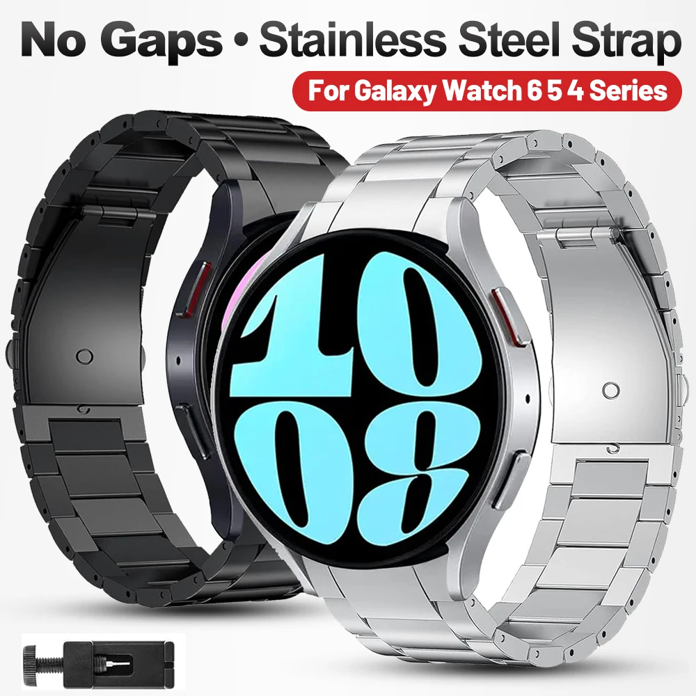Correa de reloj de acero inoxidable para Galaxy Watch 4/5, correa de Metal sin huecos para Samsung Watch 4/5/6, 44/40mm, pulsera Classic47/43/46/42mm