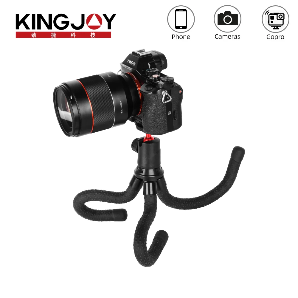 

KINGJOY Flexible Tripod for Mobile with 1/4" Screw Ball Head Phone Clip Adapter Octopus Tripode Stand for SLR DSLR Camera Travel