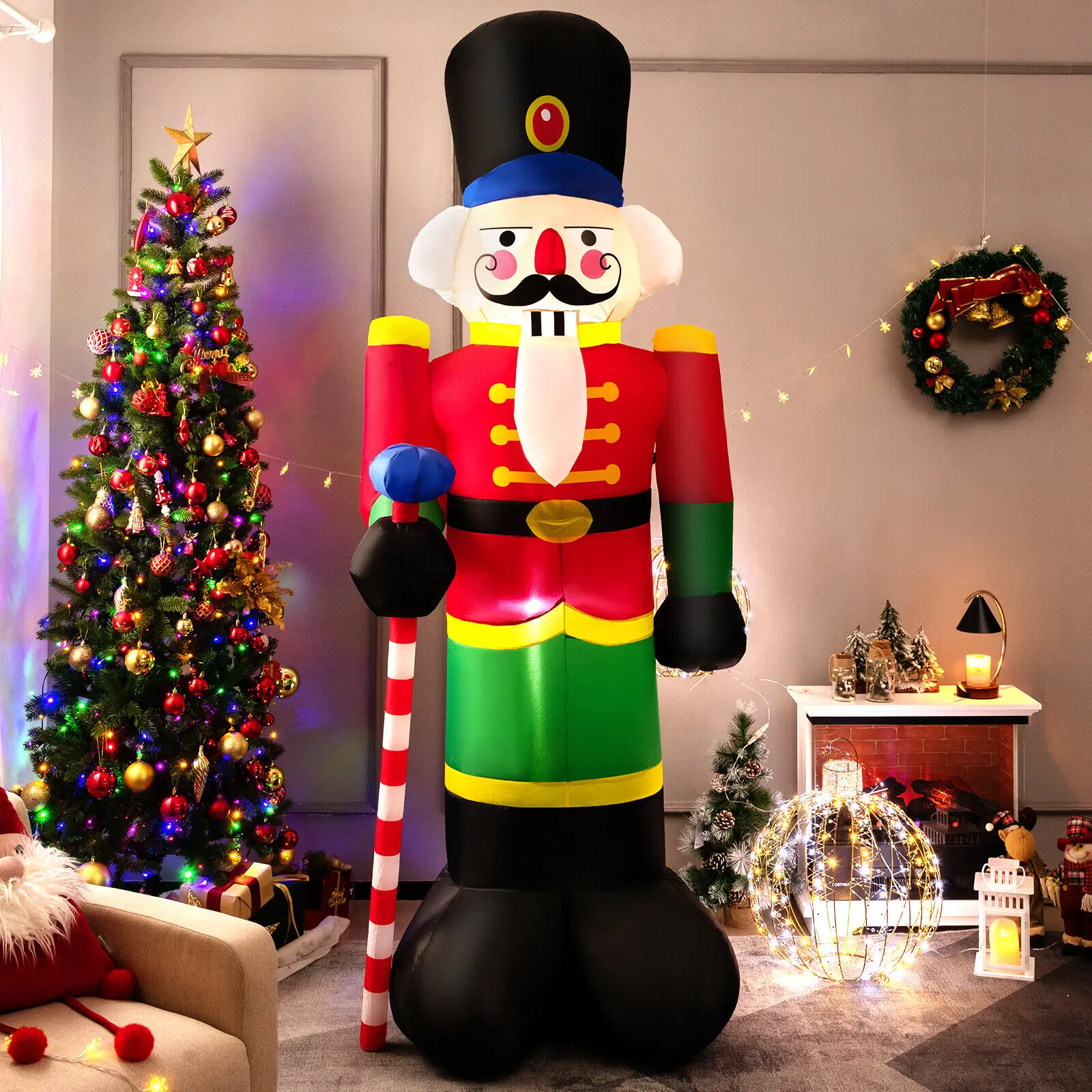 Costway 8FT Inflatable Nutcracker Soldier, Blow-up Christmas House Guard