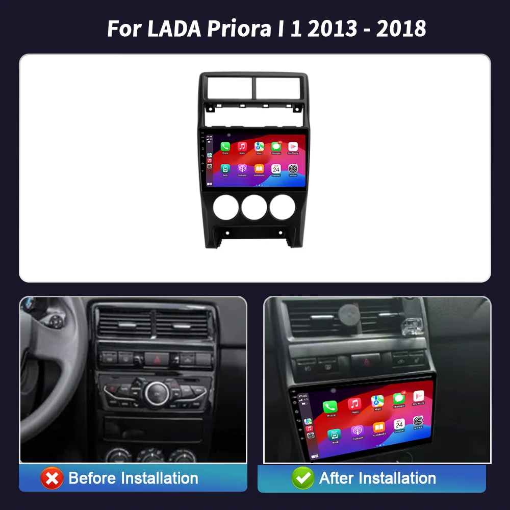 For LADA Priora I 1 2013-2018 Car Radio Android 14 Wireless BT Carplay Multimedia System Navigation Auto Stereo Universal Screen