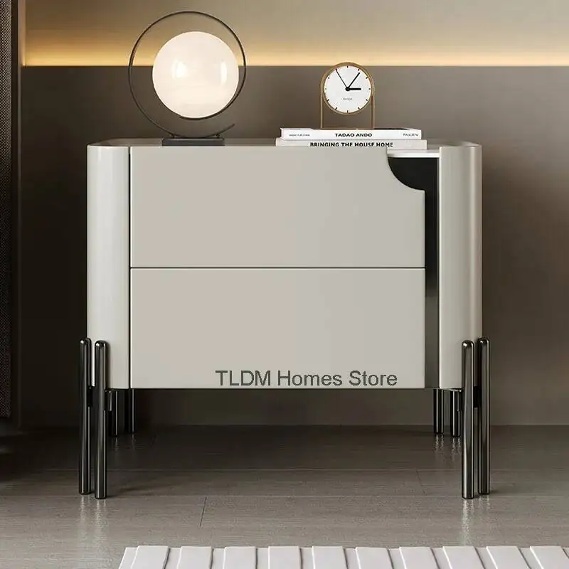 الحد الأدنى الحديثة طاولة جميلة الإيطالية دي منضدة السرير أدراج جمالية طاولة فاخرة تخزين Chevet الأثاث المنزلي الأبيض #2