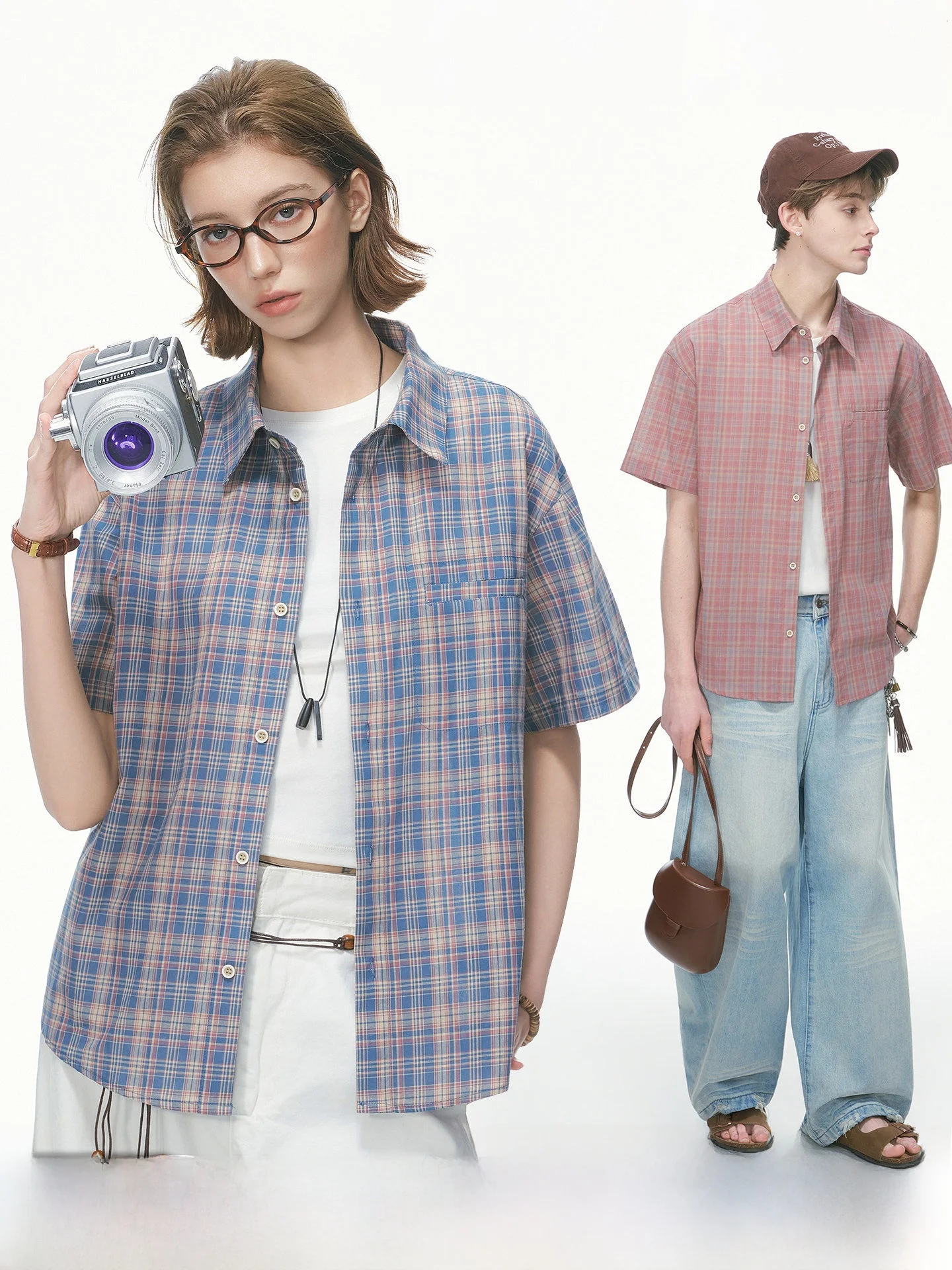 

American Plaid Short Sleeve Shirt Men's Summer High Quality Couple's Shirt Cool Trendy Brand Outerwear Loose Fit Breathable C...