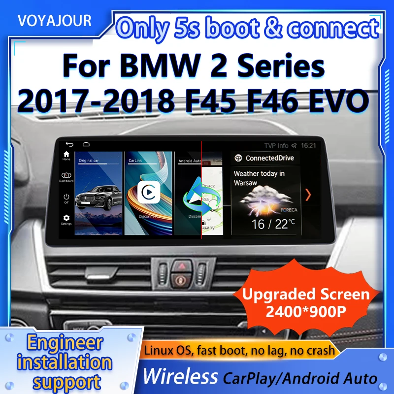 Upgrade 2400*900p For BMW 2 Series F45 F46 EVO 2017-2021 Car Multimedia Player Screen Modify Wireless Carplay Android Auto Linux