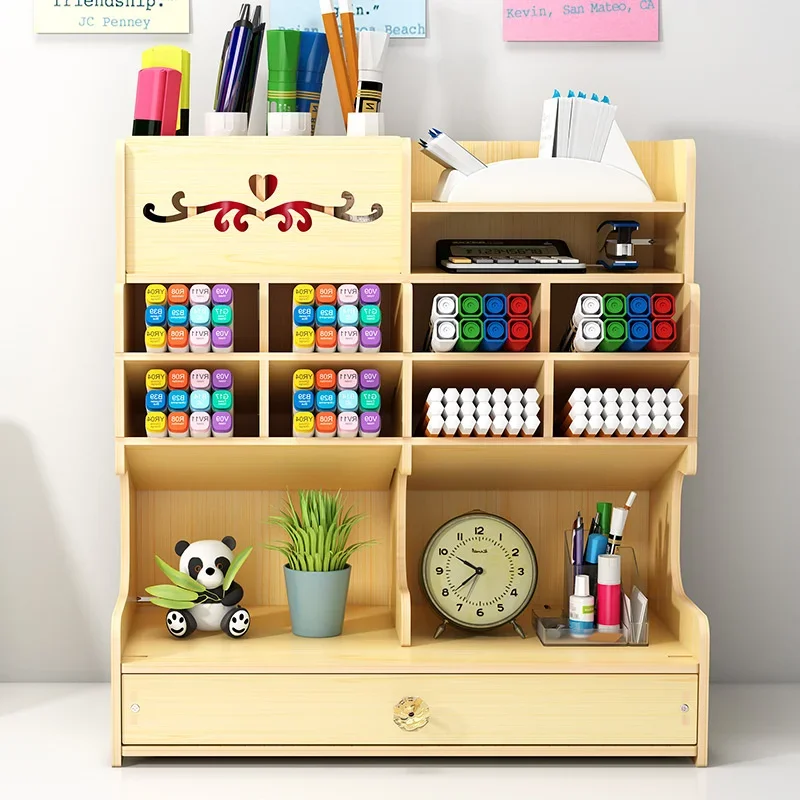 Pen Rack Inclined Plug-in Ins Simple Desktop Stationery Storage Boxes Large Capacity Office File Storage Rack Wooden Multigrid