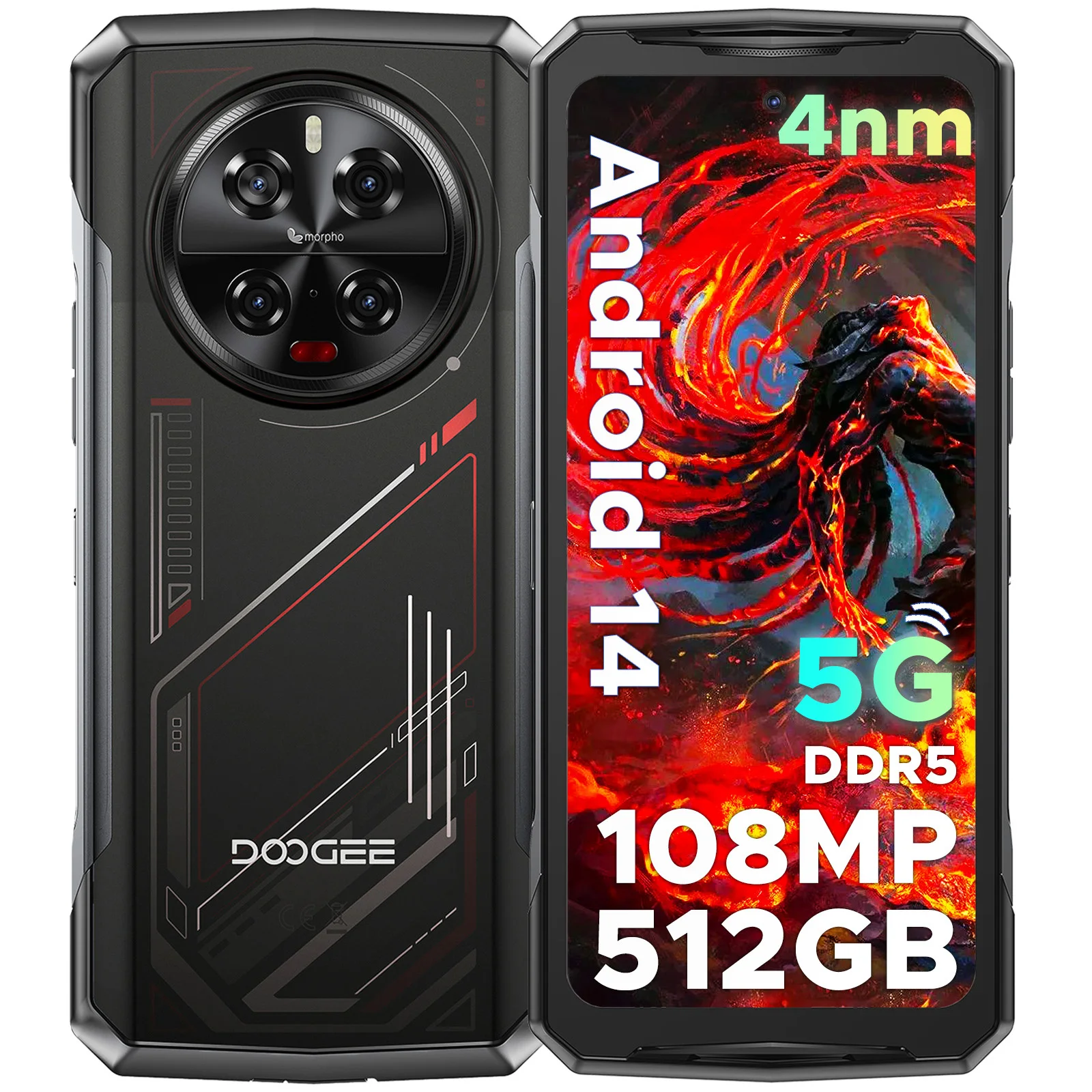 DOOGEE V40 5G téléphone robuste 6.78 "120Hz dimension 7300 32GB(12 +20) 512GB 8680mAh batterie NFC 108MP caméra principale 5G téléphone de jeu