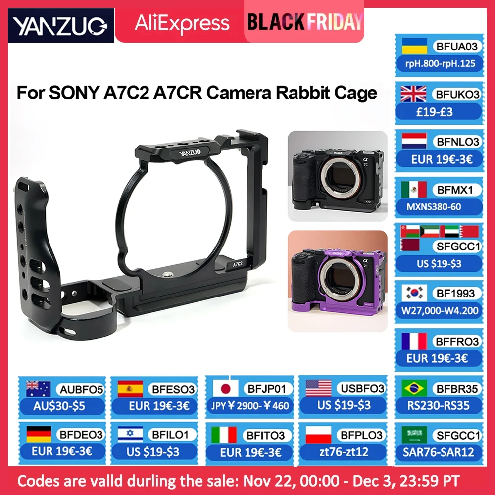 YANZUO 1/4 Hole Cameras Cage Quick Release Stabilizer Camera Metal Protective Frame for SONY A7C2 A7CR Camera Rabbit Cage Kit