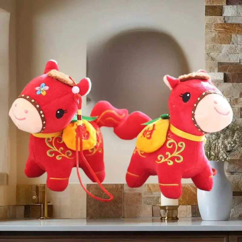 Cavallo Anno Mascotte Peluche Portachiavi Lucky Pony Doll Ciondolo Zodiaco Cavallo Auto Appeso Decorazione della casa Regalo di Natale