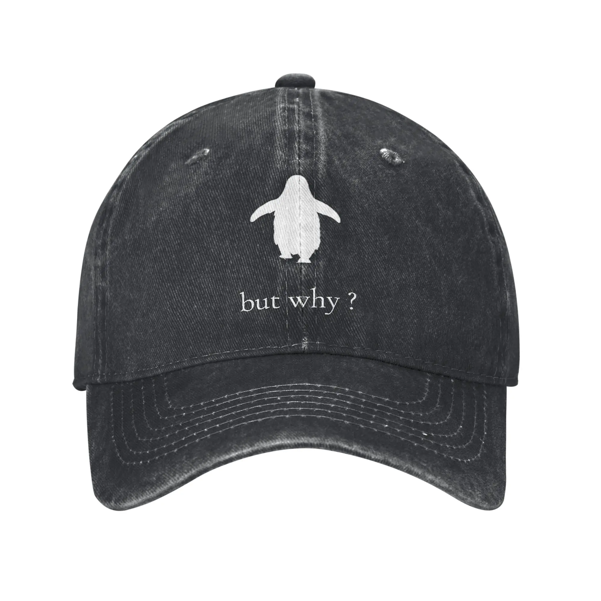 Penguin But Why Meme Baseball Cap Retro Distressed Denim Washed Heading for the Mountains Headwear Unisex Outdoor Soft Hats Cap