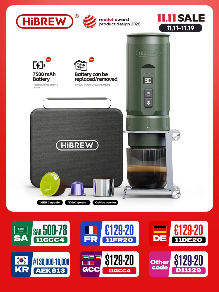 HiBREW портативная кофемашина для эспрессо для автомобиля и дома, кофеварка для кемпинга, подходит для капсульного порошка Nespresso Dolce H4C