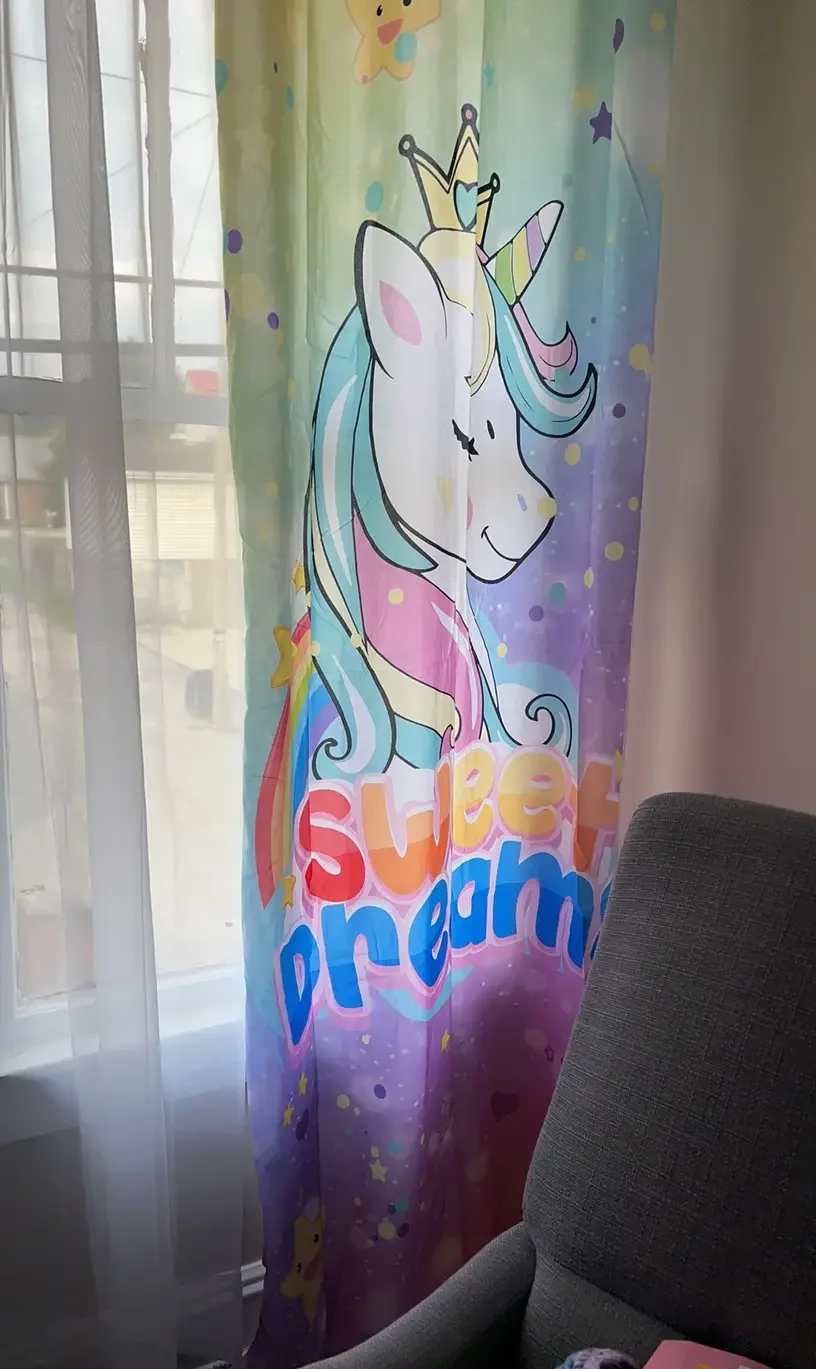 Rainbow Unicorn Sunshade Curtains for Girls Bedroom 2 Panel Set Window Curtains for Living Room カーテン Cortinas Para La Sala