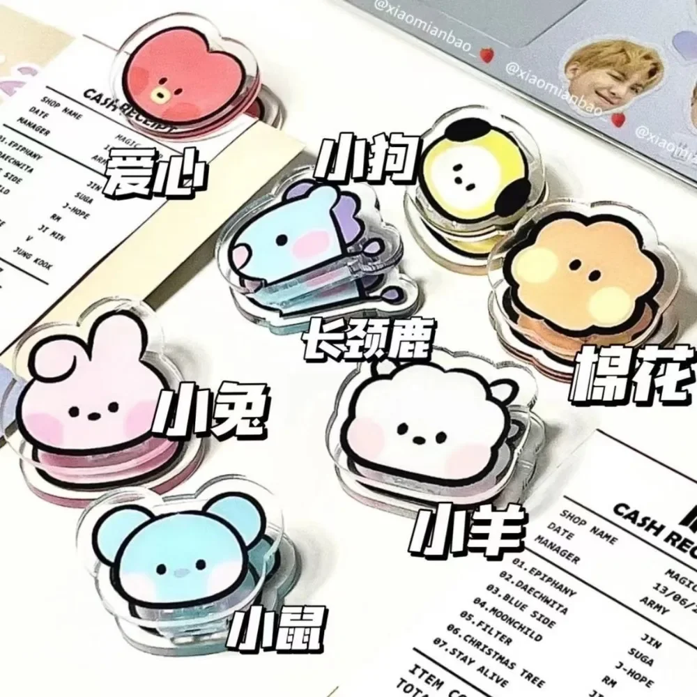 Kawaii BT21 Memo Clip Acrylic Storage Notebook Double-sided Clip Office Student Portable PP Clip COOKY KOYA TATA Anime Gift Toys - view 5