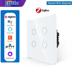 Bingoelec TUYA ZigBee Smart Touch Switch 1/2/3/4 Gang EU Wall Light Switches Tempered Glass Panel Supports Alexa Google Home