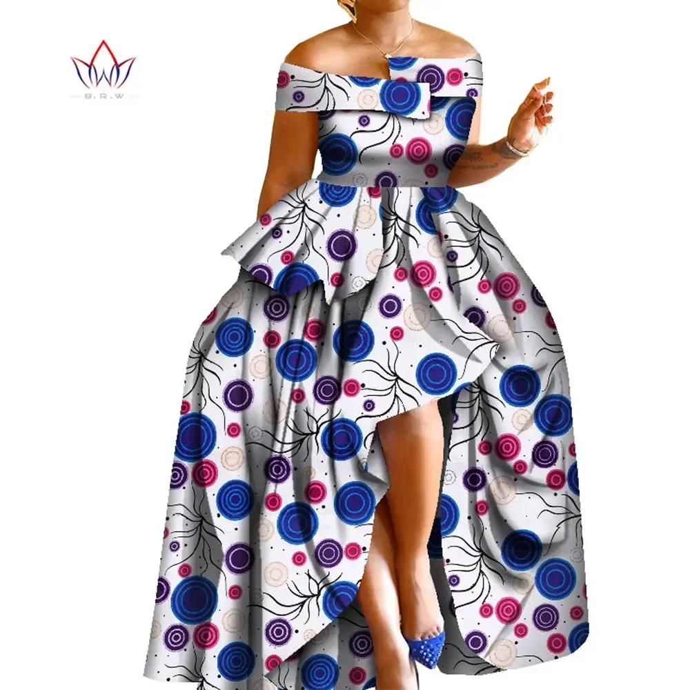 African Print Dresses Bazin Riche Print Wax Off Shoulder High Waist Long Maxi Dresses Wedding Party Dress Plus Size WY8297