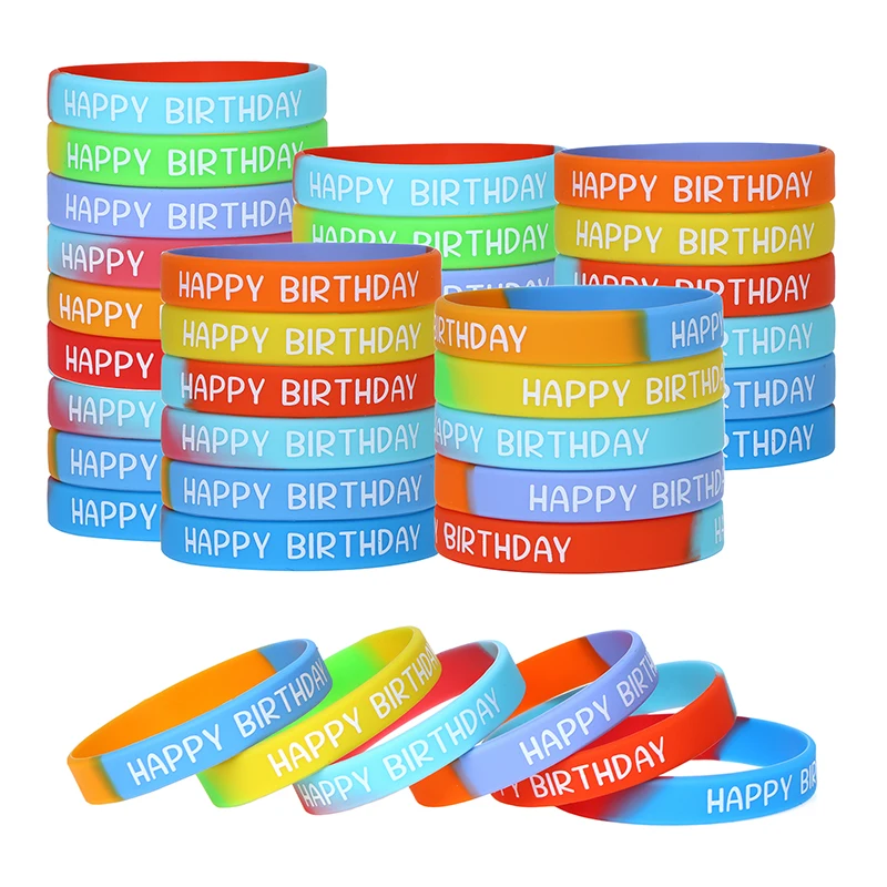 36 Pieces Birthday Rubber Bracelets Colored Birthday Wristbands For Birthday Party Favors,Stretch Birthday Rubber Wristbands For