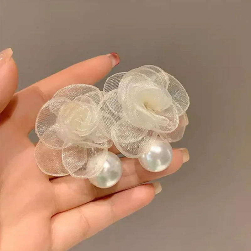 Lace Flower Earrings Fashion Imitation Pearl Ear Study Seaside Vacation Style Sweet Atmosphere Earrings For Women