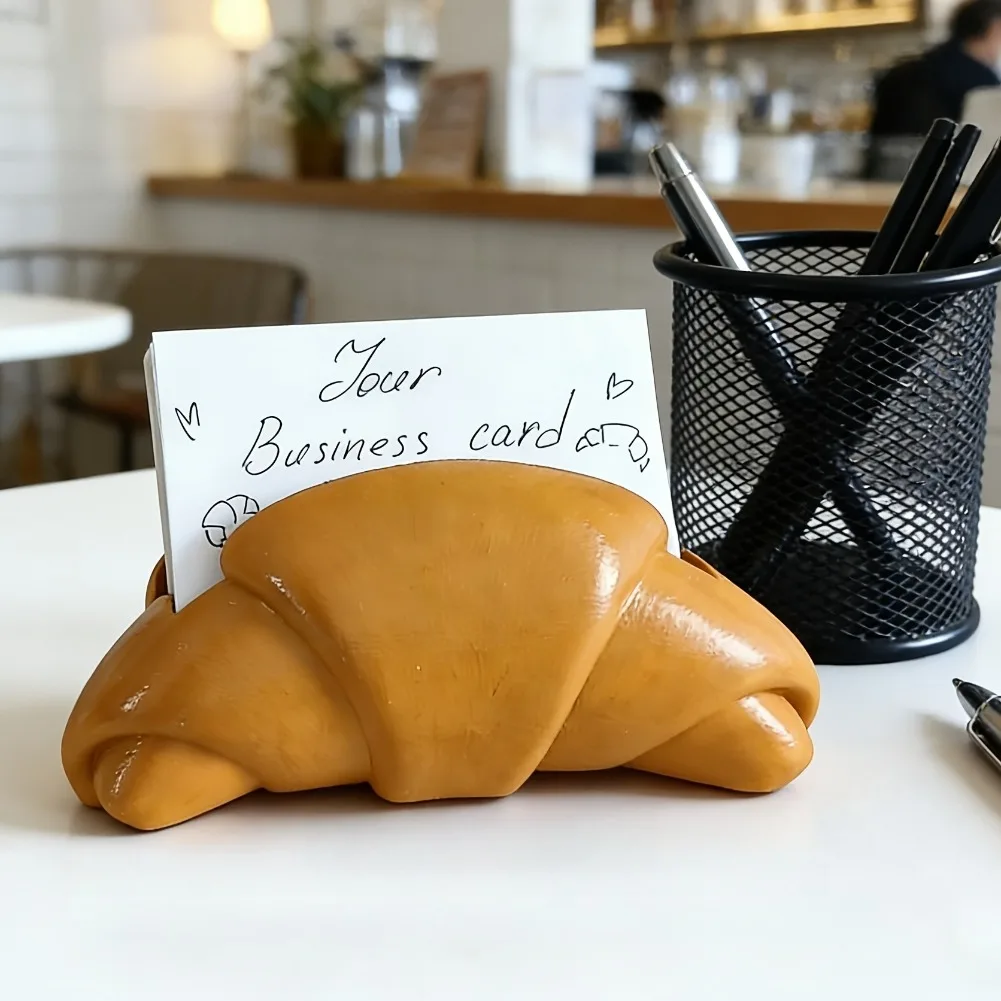 Korean Croissant Business Card Holder Cute Desktop Organizer Stand Durable Photocard Binder Office Studio Display Storage Box
