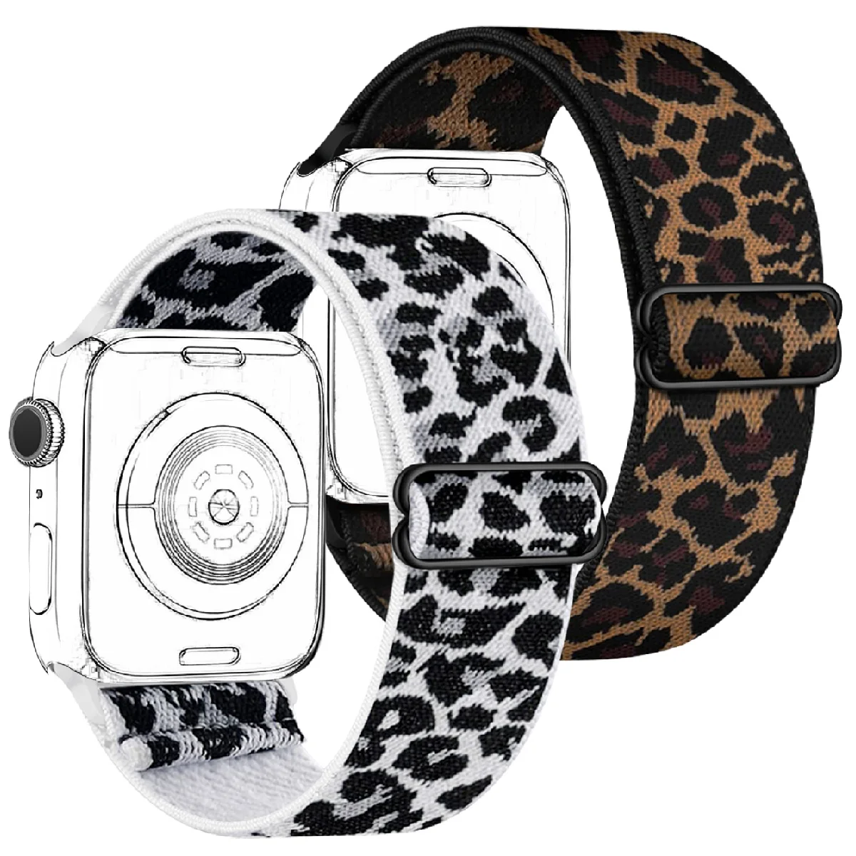 Soft and breathable elastic leopard print woven strap - compatible with Apple Watch 38mm 40mm 41mm 42mm 44mm 45mm 49mm