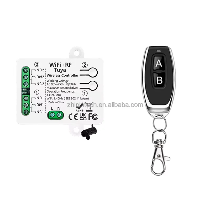 Tuya Smart WiFi & RF 433MHz Wireless Remote Control Transmitter BLE Network 2 Channel Relay AC 90-250V for Garage Doors
