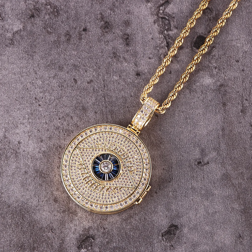 Hip-hop private custom trend photo pendant necklace micro-inlaid zircon eye personality DIY commemorative photo frame necklace