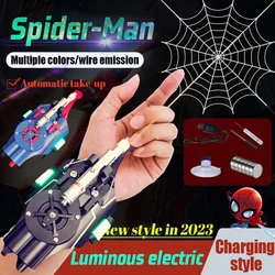 2023 Fully Automatic Peripheral Glowing Laser Spiderman Web Shooters Spider Silk Rope Device Cosplay Props Toy Christmas Gifts