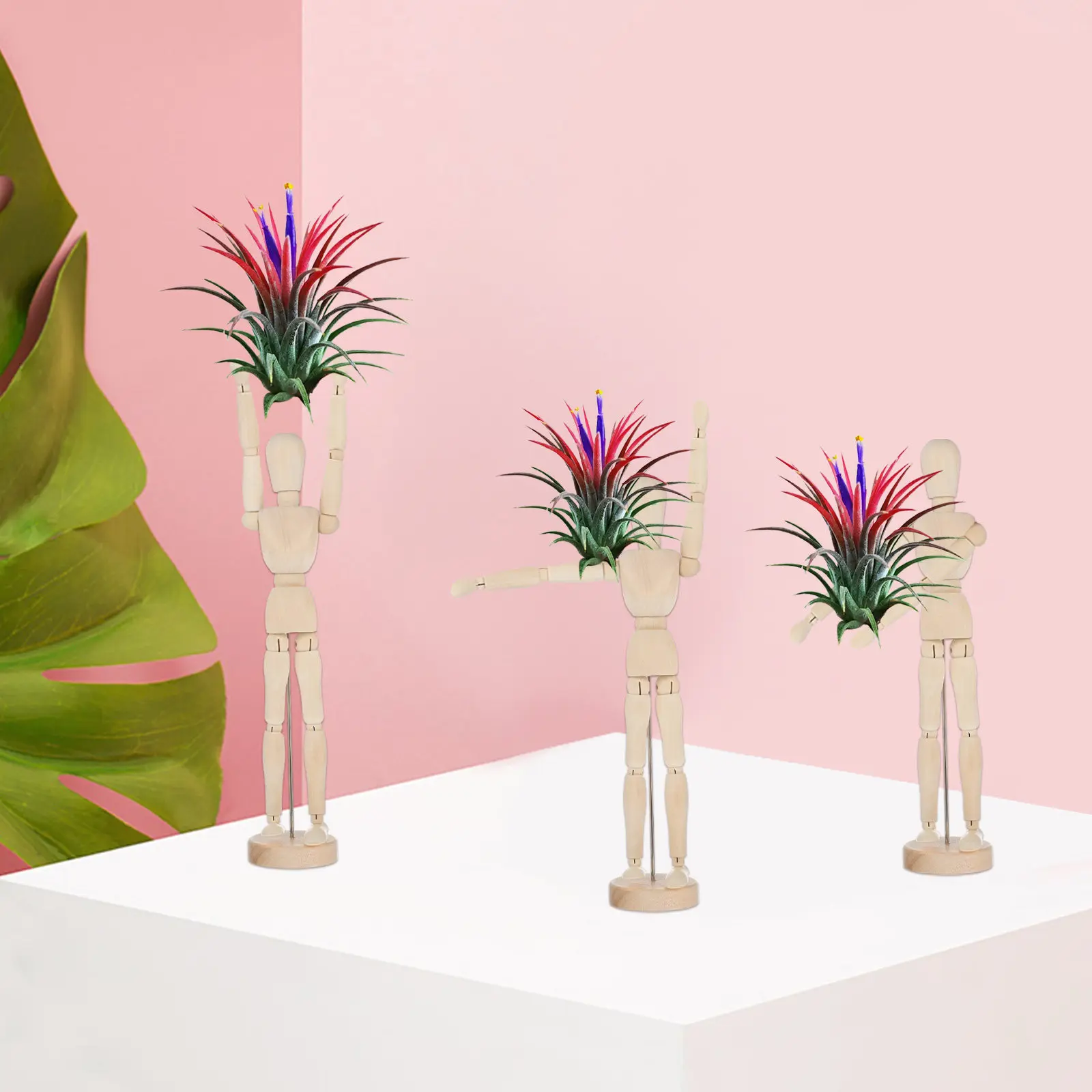 Air Plant Holder Wooden Joint Puppet Decorative Stand for Tillandsia Air Plants Modern Desk Bookshelf Mantel Tabletop Decoration