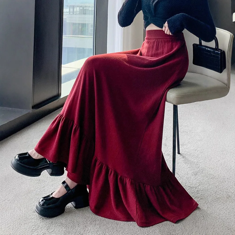 

SuperAen винтажные 2326, летние новые вязаные элегантные длинные юбки трапециевидной формы с оборками, женские дизайнерские плиссированные юбки с высокой талией