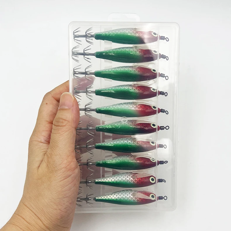 ShareShark 10 Stück/Box Leuchtender Tintenfisch-Jighaken Salzwasser-Angelköder Holzkrebsköder Meeresangeln Oktopus Tintenfisch Köder – Detail 15