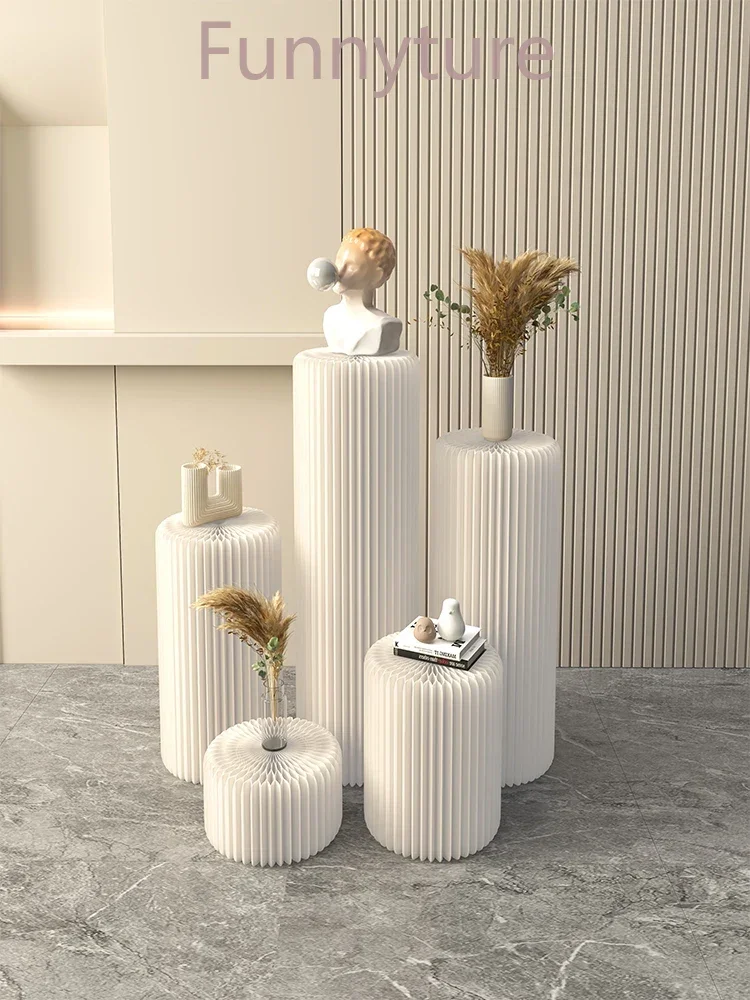 Foldable Display Funiture Creative Cylinder Shelf Art Ornament  Stand Commercial Display Table Wedding Decoration side table image 3
