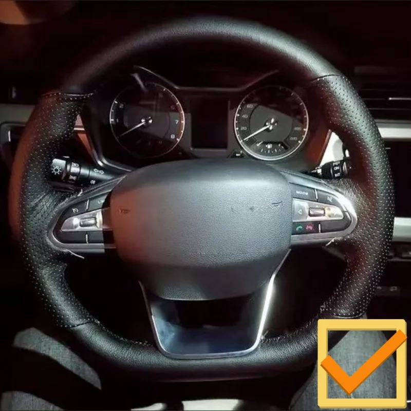 

Custom Hand-stitched Black Anti-slip Comfy Microfiber Leather Steering Wheel Cover For Geely Atlas Pro 2020 2021 Azkarra 2022
