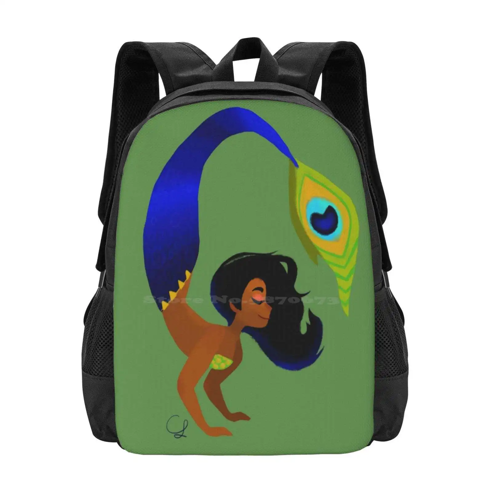 Tropical Peacock Mermaid New Arrivals Unisex Bags Student Bag Backpack Mermaid Sea Ocean Peacock Princess Splash Colorful