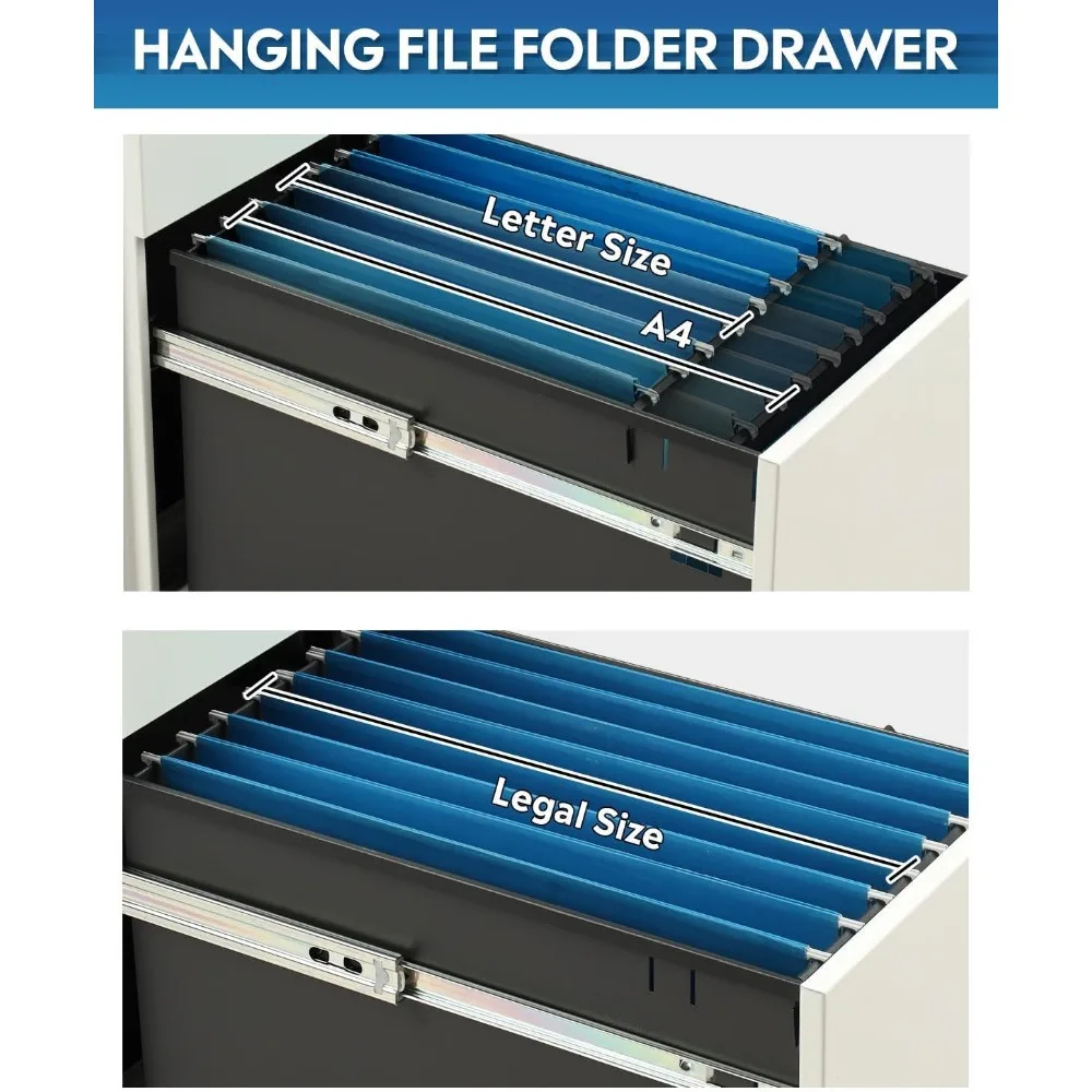 File Cabinet for 3-Drawer with Lock, Under Desk Storage Drawers Rolling Printer Stand with Wheels, File Cabinet