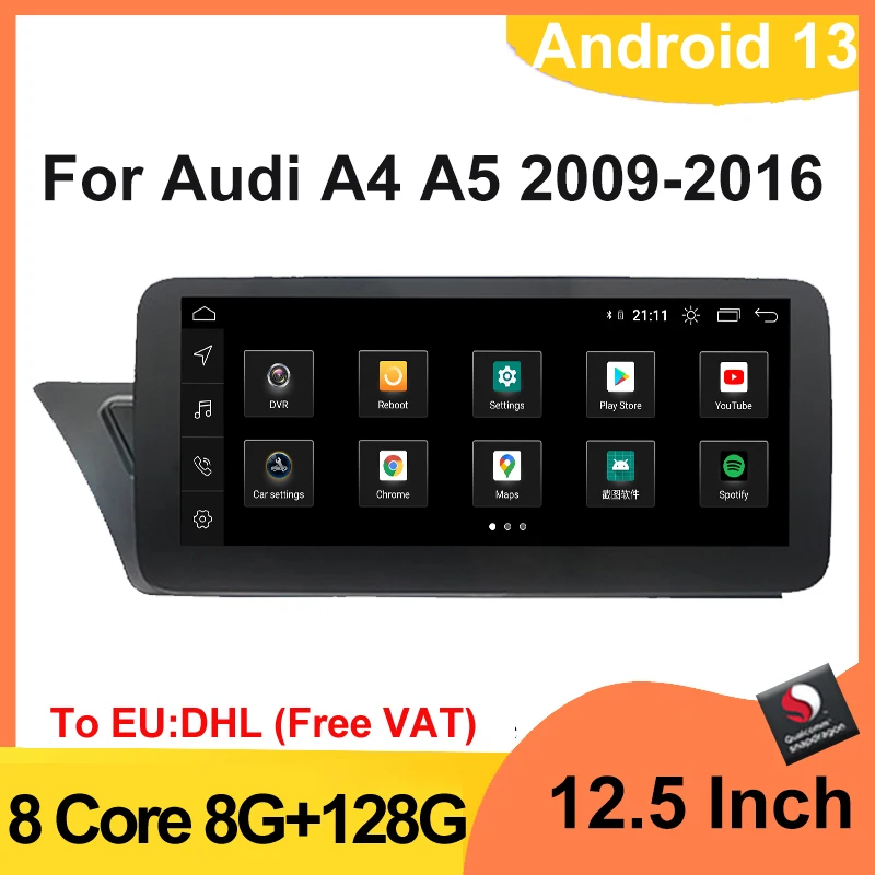 

GPS Navigation Qualcomm 665 12.3" Wireless Apple Carplay Autoradio Android 13 Car Stereo DVD Player For Audi A5 A4L A4 2009-2016