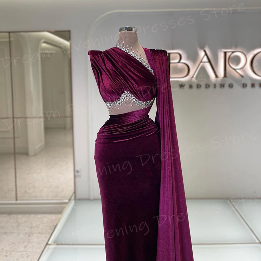 Arabia Dubai Borgoña sirena encantadora vestidos de noche para mujer Sexy Popular sin mangas vestidos de graduación personalizados con cuentas Abiye Elbise