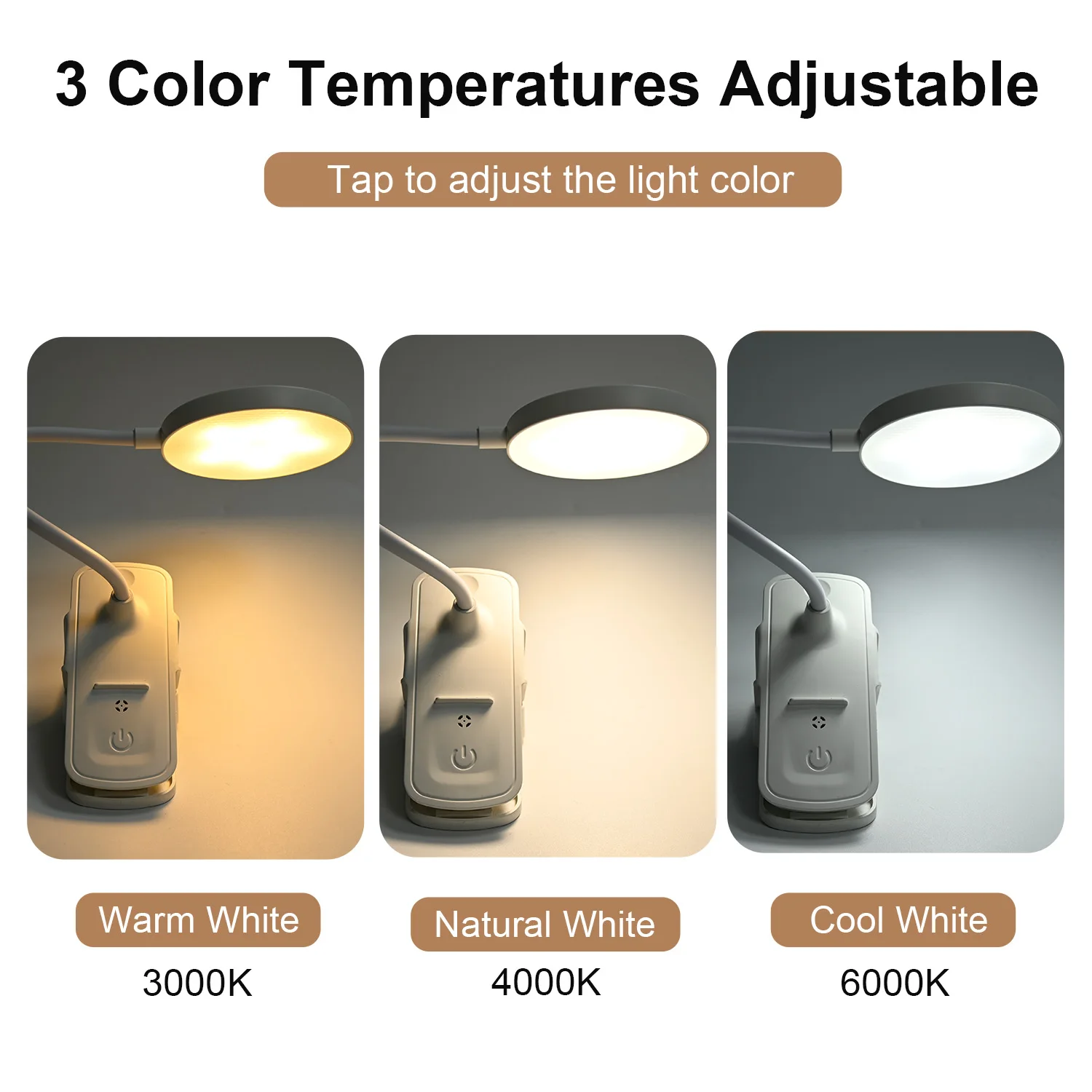 Foldable Clip Led Desk Lamp USB Rechargeable Eye Protection Light 3 Colors Dimmable Touch Sensor Bed Reading Study Night Lights