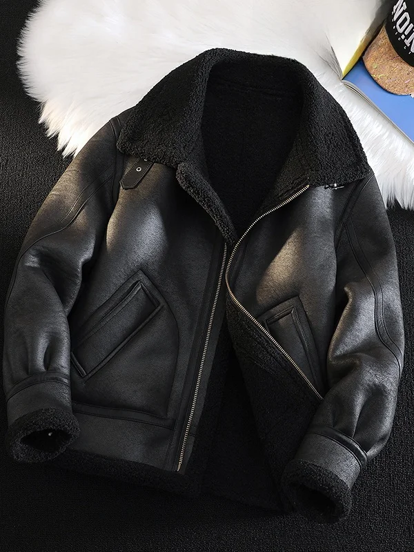 

Мужская зимняя теплая повседневная куртка с подкладкой из овечьего меха на подкладке из кожи и меха, теплая повседневная подставка с застежкой-молнией...