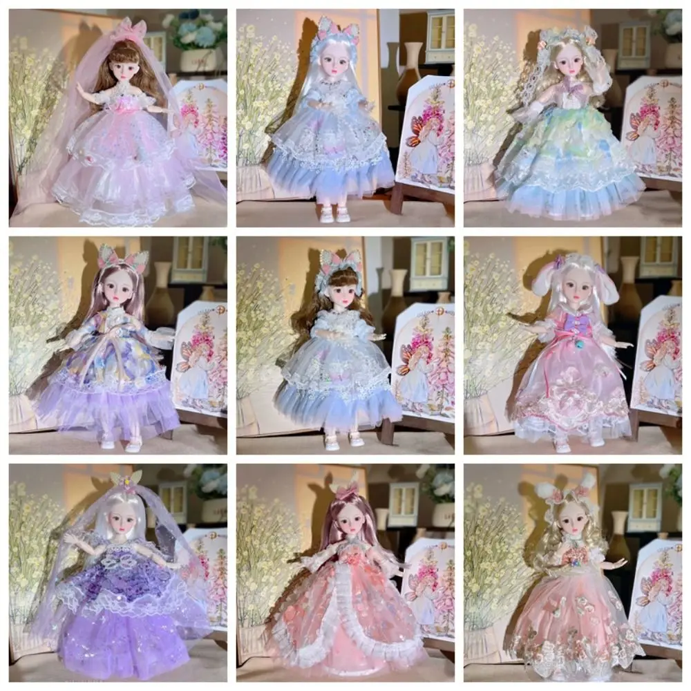 Boneca BJD com vestido de noiva para crianças, princesa 3D, requintadas, atraentes articulações móveis, brinquedo infantil, presentes de aniversário, 30cm